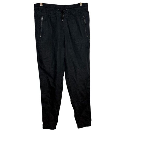 Athleta Womens Black Linen Jogger Pants Size 10/10T With Elastic Waist & Zipper - Picture 1 of 7